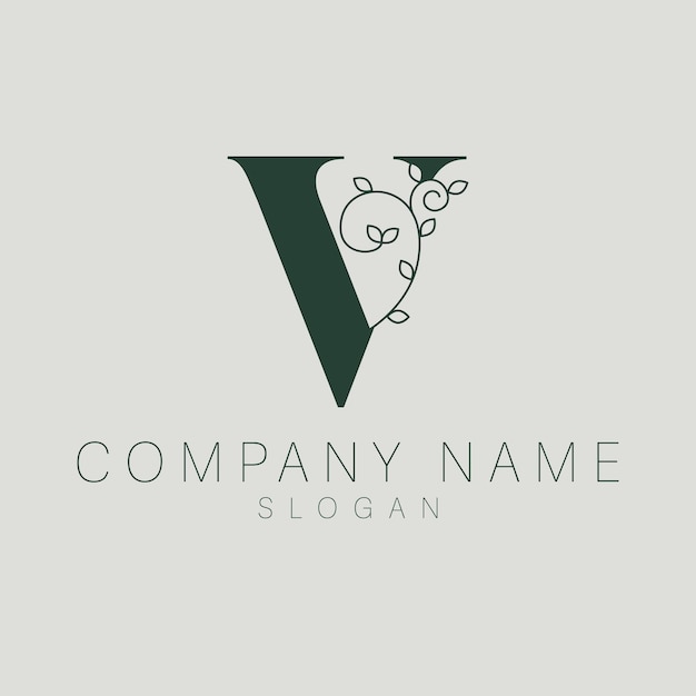 Elegant logo. V brief met bladeren natuur icoon. V-monogram logo-ontwerp.