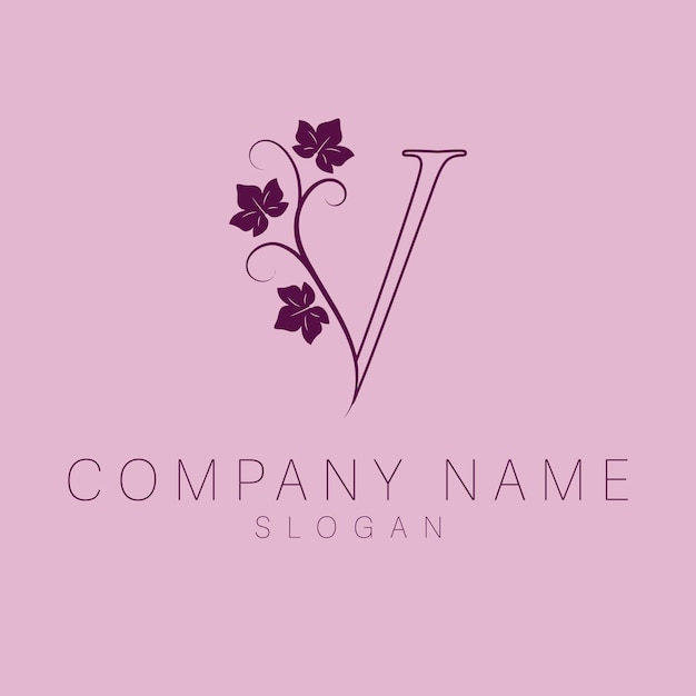 Elegant logo. V letter with leaves nature icon. V monogram logo design.