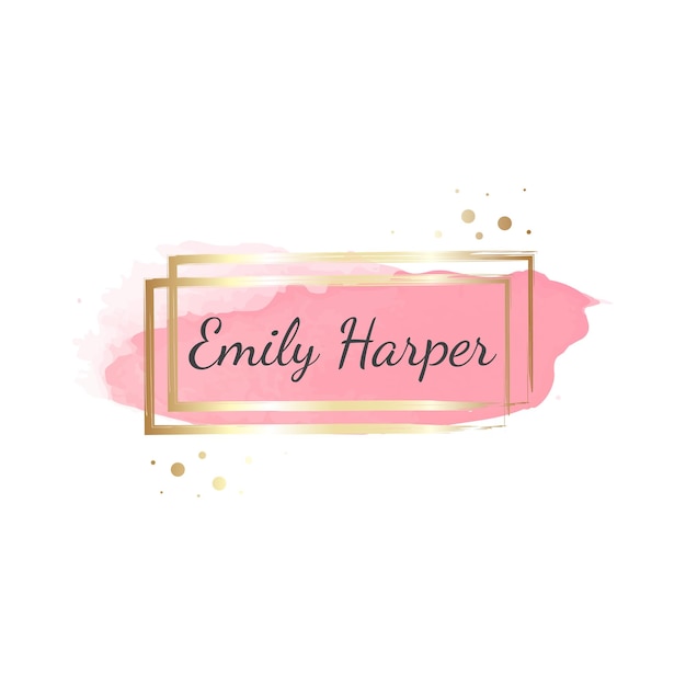 Vector elegant logo with watercolor texture and gold glitter