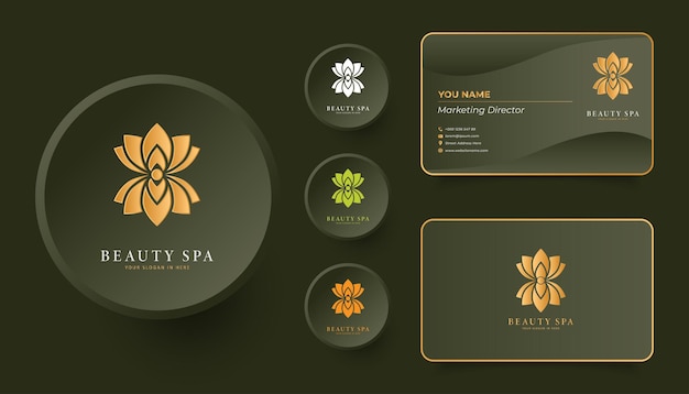 Elegant lotus-bloemenlogo met sjabloonontwerp voor visitekaartjes