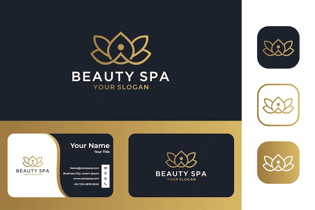 Elegant lotus flower for spa and yoga logo design and business card