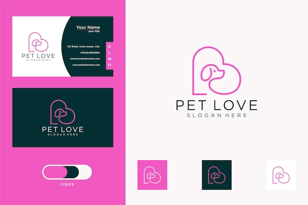 Elegante design del biglietto da visita del logo dell'animale domestico dell'amore