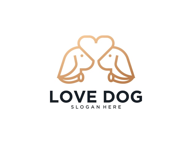 Vector elegant love with dog head line art logo design