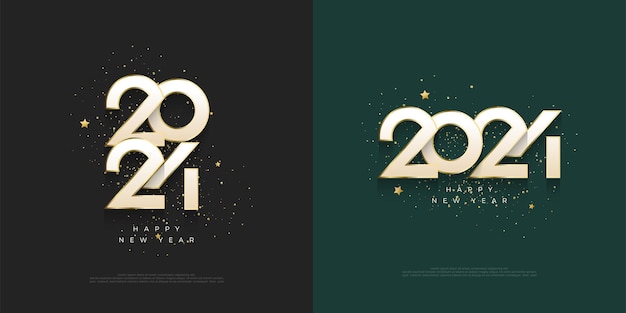 2024年を祝うためのエレガントで豪華なデザイン 豪華で光沢のあるゴールドで覆われた白い数字 スピーチのためのプレミアムデザイン