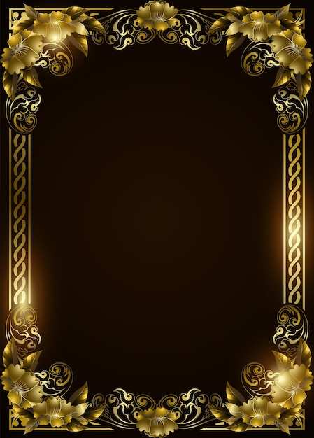 Elegant and luxurious regal gold frame on dark brown background