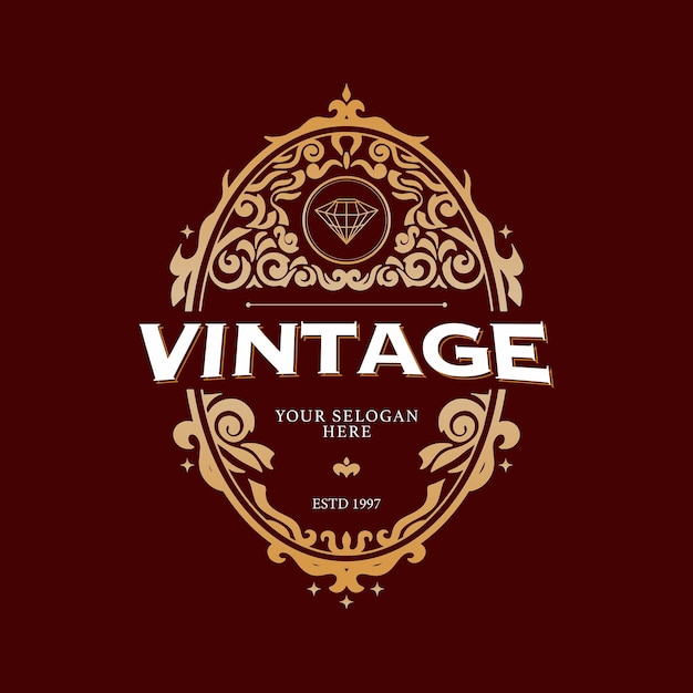 Vettore elegante e lussuoso logo vintage in stile regale