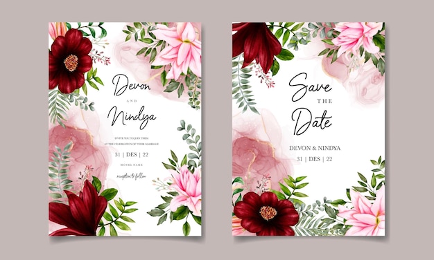Vector elegant and luxurious watercolor floral wedding invitation card