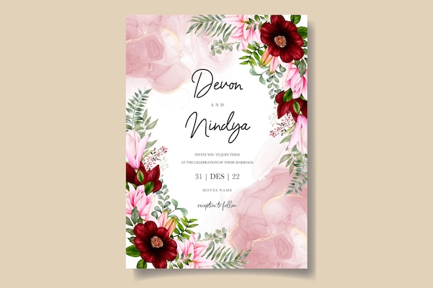 Elegant and luxurious watercolor floral wedding invitation card