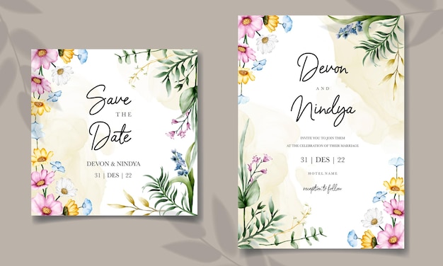 Elegant and luxurious watercolor floral wedding invitation card