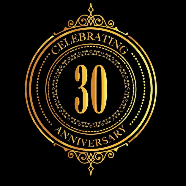 Elegant Luxury Black and Gold Anniversary Vector Design with Vintage Frame