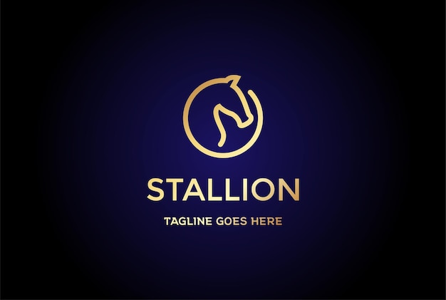 Elegant Luxury Circular Golden Horse Stallion Logo Design Vector