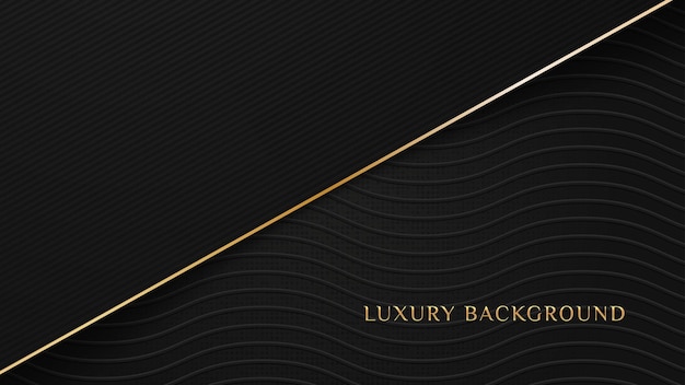 Elegant luxury dark black background with diagonal gold lines element and wavy texture