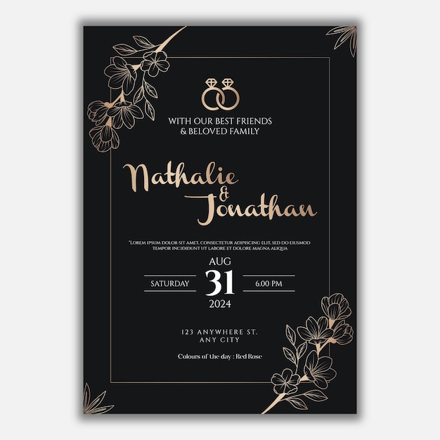 elegant luxury Golden Black Background Wedding Invitation Templates