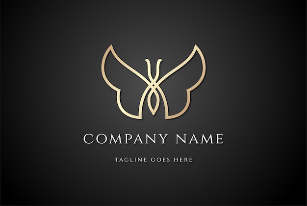 Elegant Luxury Golden Butterfly Line Outline Logo Design Vector