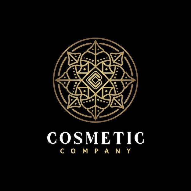 Elegant Luxury Golden Flower Mandala logo design with initial letter c