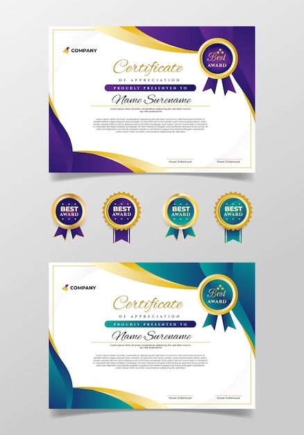 Elegant luxury green and purple certificate design template