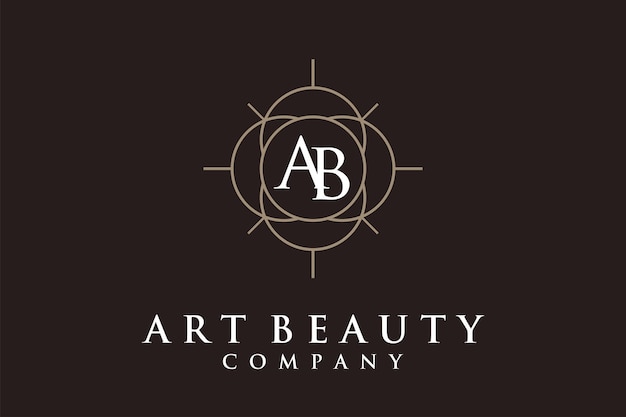 Elegante luxury initial monogram ab circle logo design ispirazione con una semplice linea art deco