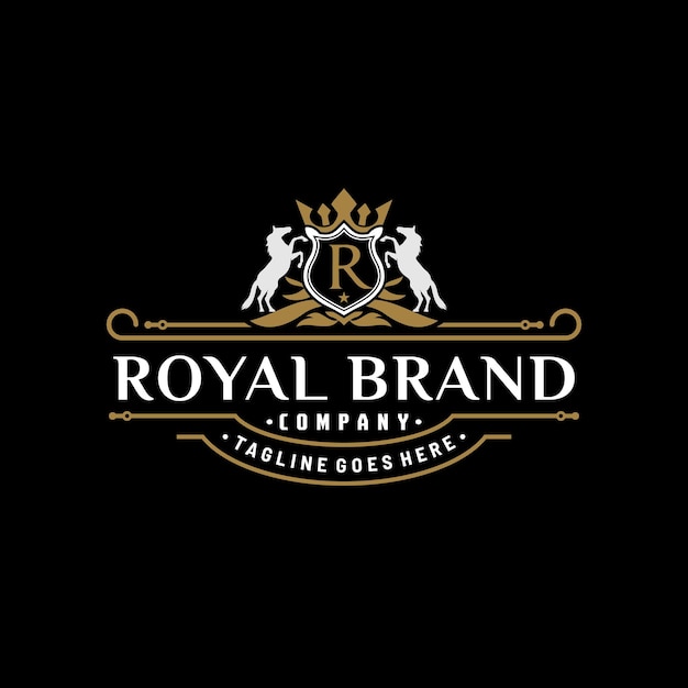 Элегантный роскошный первоначальный шаблон логотипа R с стоящей лошадью