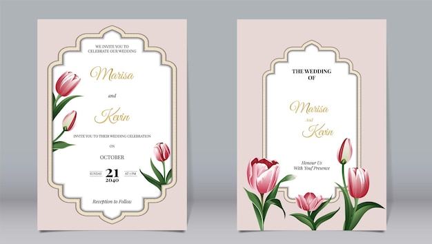 Invitazione di lusso elegante e tulipani con elementi d'oro