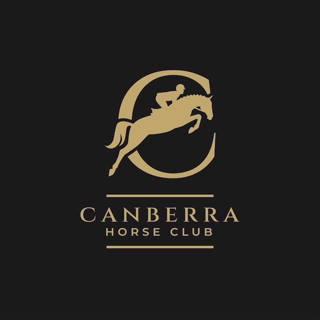 Elegant luxury letter c monogram horse jumping logo letter c horse logo show jumping horse logo