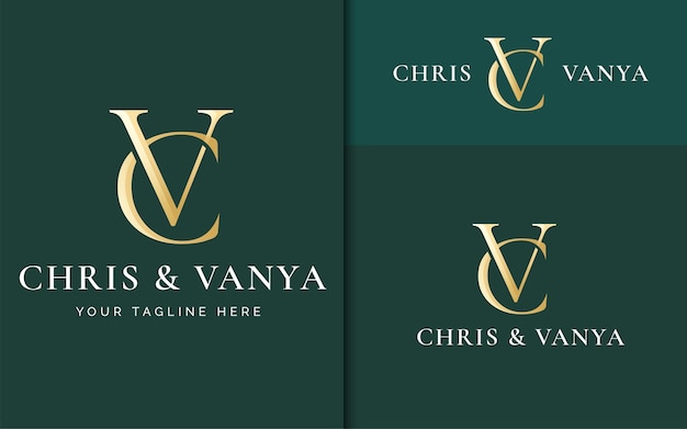 Elegant luxury Letter c and v monogram serif logo design