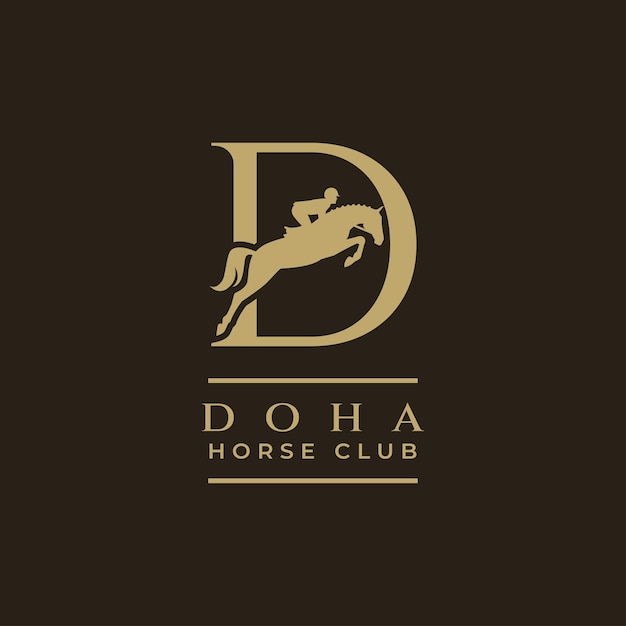 Elegant luxury letter d monogram horse jumping logo letter d horse logo show jumping horse logo