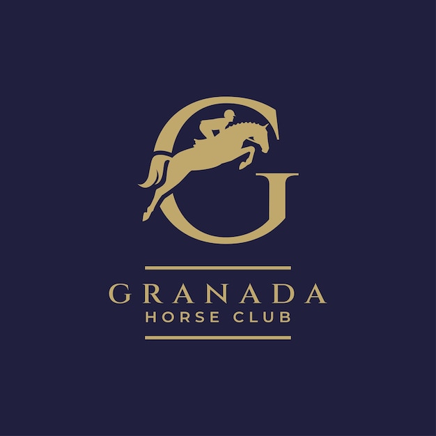 Elegant luxury letter g monogram horse jumping logo letter g horse logo show jumping horse logo