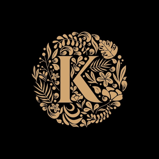 Vector elegant luxury letter k circle floral flowers