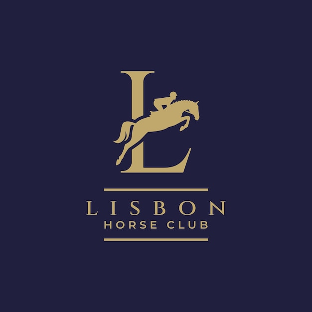 Elegant luxury letter l monogram horse jumping logo letter l horse logo show jumping horse logo