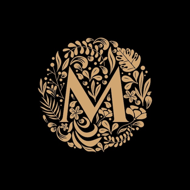 Elegant luxury letter m circle floral flowers