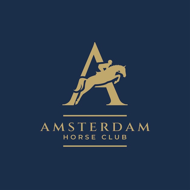 Elegant luxury letter a monogram horse jumping logo letter a horse logo show jumping horse logo