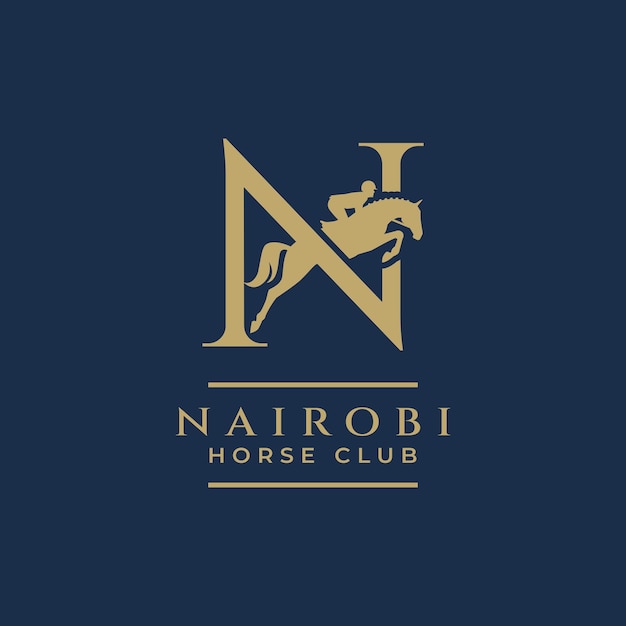 Elegant luxury letter n monogram horse jumping logo letter n horse logo show jumping horse logo