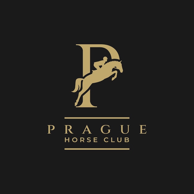 Elegant luxury letter P monogram horse jumping logo letter P horse logo show jumping horse logo