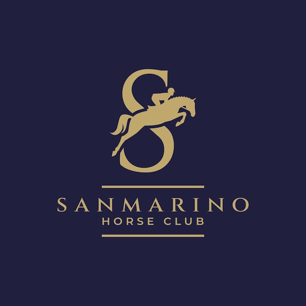 Elegante lettera di lusso s monogramma logo del salto a cavallo lettera s logo del cavallo spettacolo logo del cavallo salto