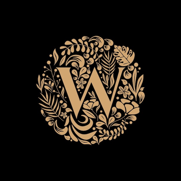 Vector elegant luxury letter w circle floral flowers