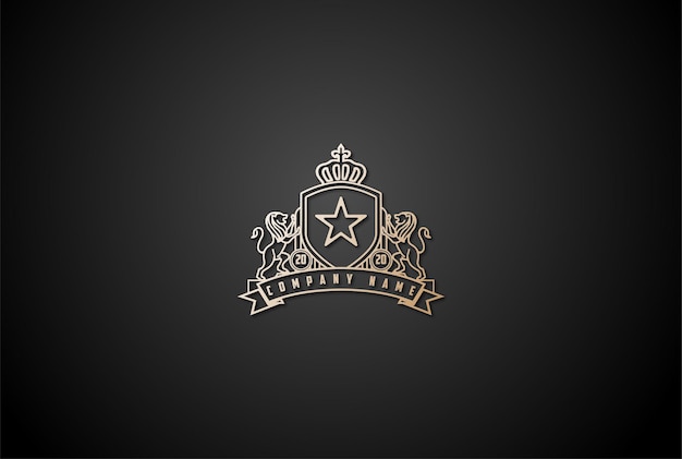 Elegante lusso re leone corona stemma distintivo emblema logo design vector