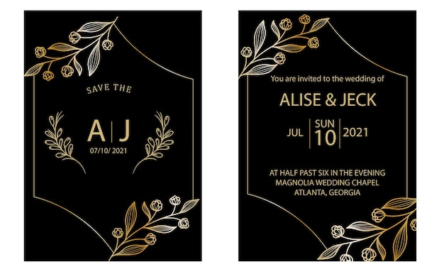 ゴールドのVIP招待状が入ったエレガントで豪華な結婚式の招待状カードテンプレート