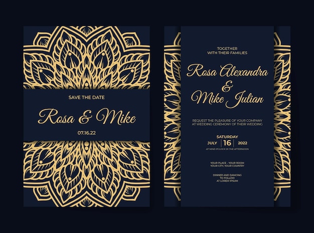 Vector elegant luxury wedding invitation with mandala design