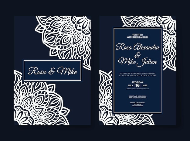 Elegant luxury wedding invitation with mandala design