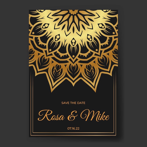 Elegant luxury wedding invitation with mandala design