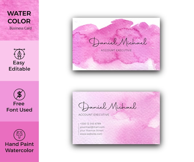 Vector elegant magenta watercolor texture business card