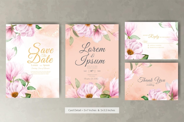 Elegant magnolia arrangement floral wedding invitation card template