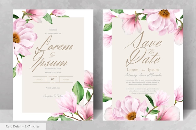 Elegant magnolia arrangement flower wedding invitation card template