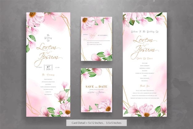 Elegant magnolia arrangement flower wedding invitation card template