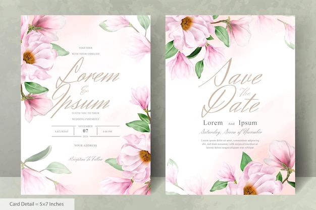 Elegant magnolia arrangement flower wedding invitation card template