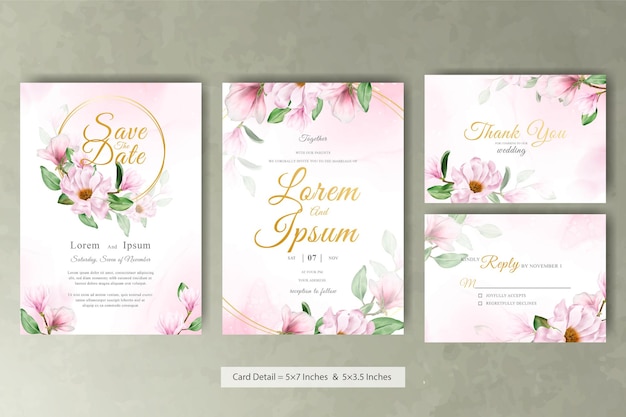 Elegant Magnolia Arrangement Flower Wedding Invitation Card Template