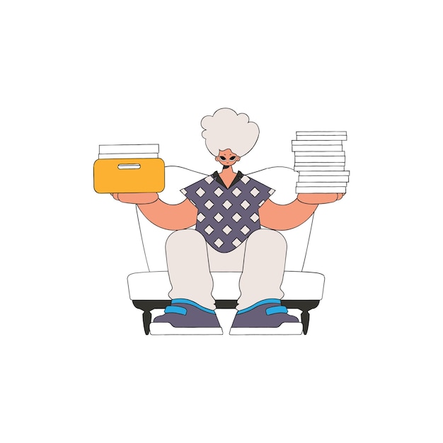 An elegant man holds stacks of documents in his hands