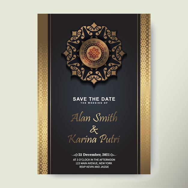 Elegant mandala wedding invitation card template design