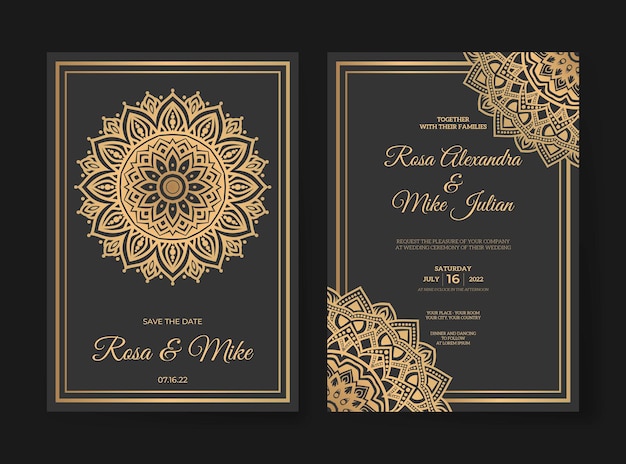 Elegant mandala wedding invitation template premium