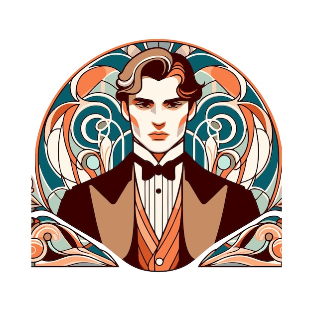 Vector elegant mens flat vector design in art nouveau style